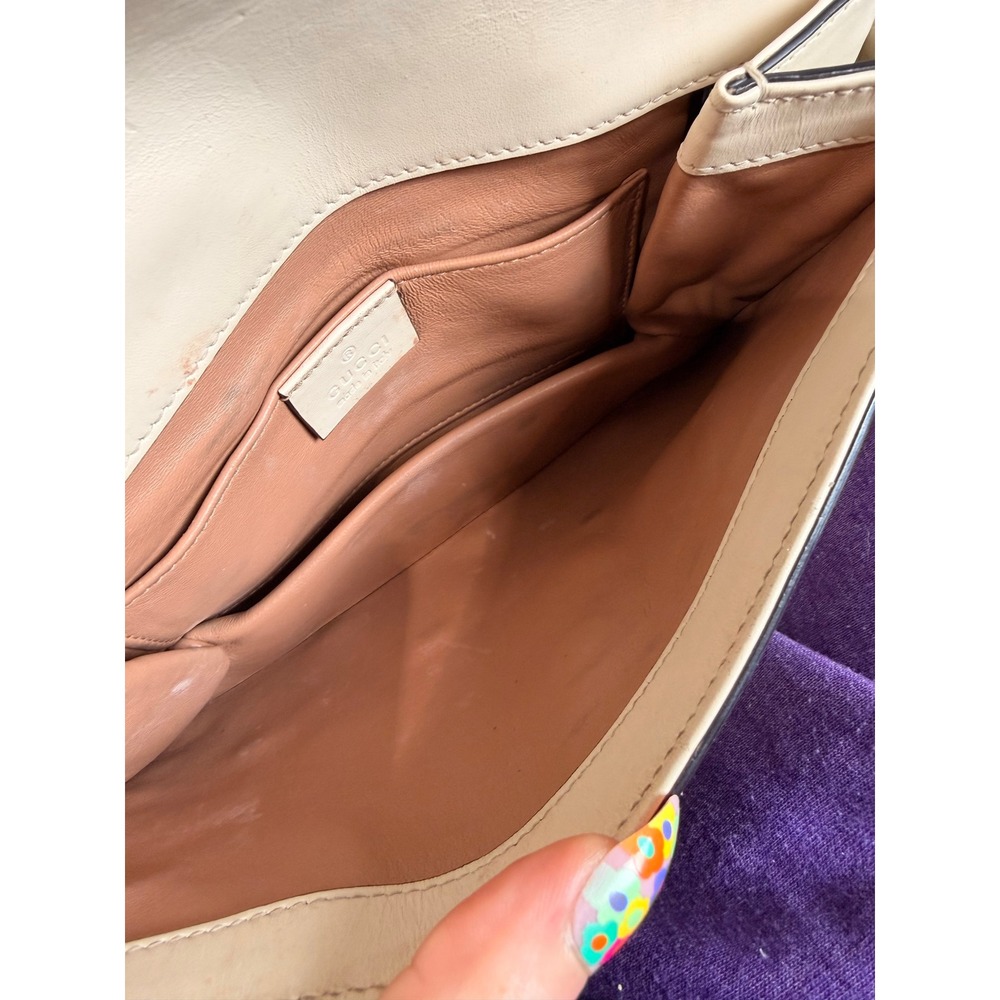 Gucci Queen Margaret Bee Pearl White Leather Shoulder Bag 453778 486628 - Picture 5 of 9